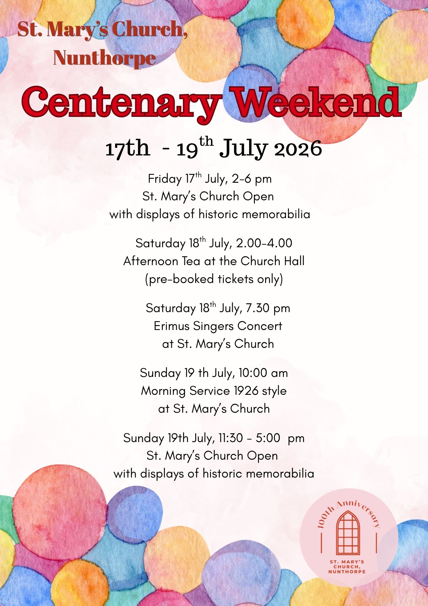 Poster for Centenary Weekend